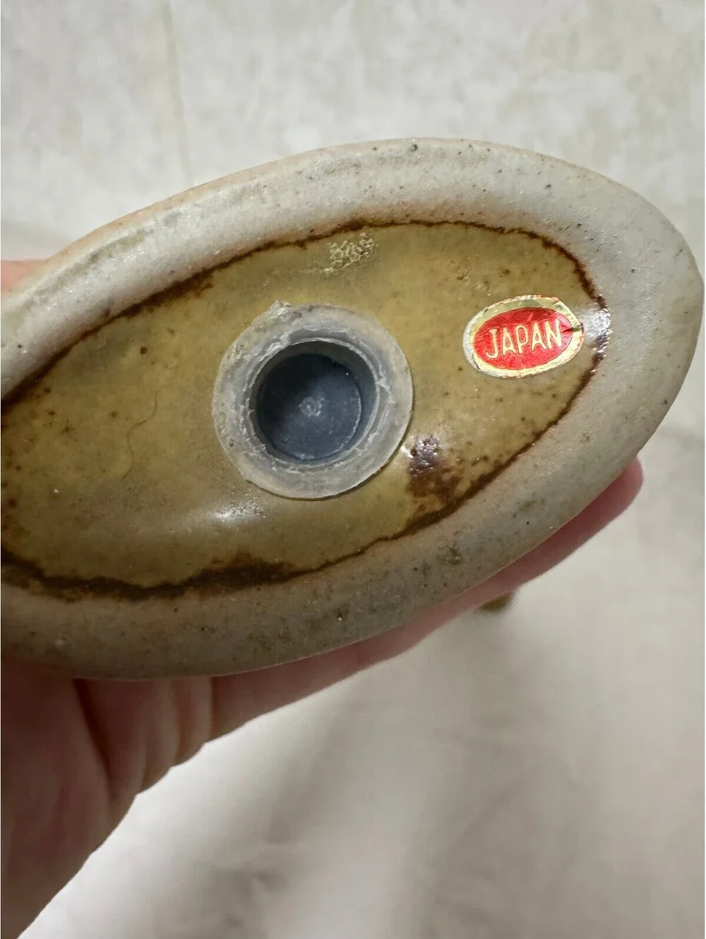 Vintage Japan Stoneware Salt & Pepper Shakers Brown Tan Abstract Set